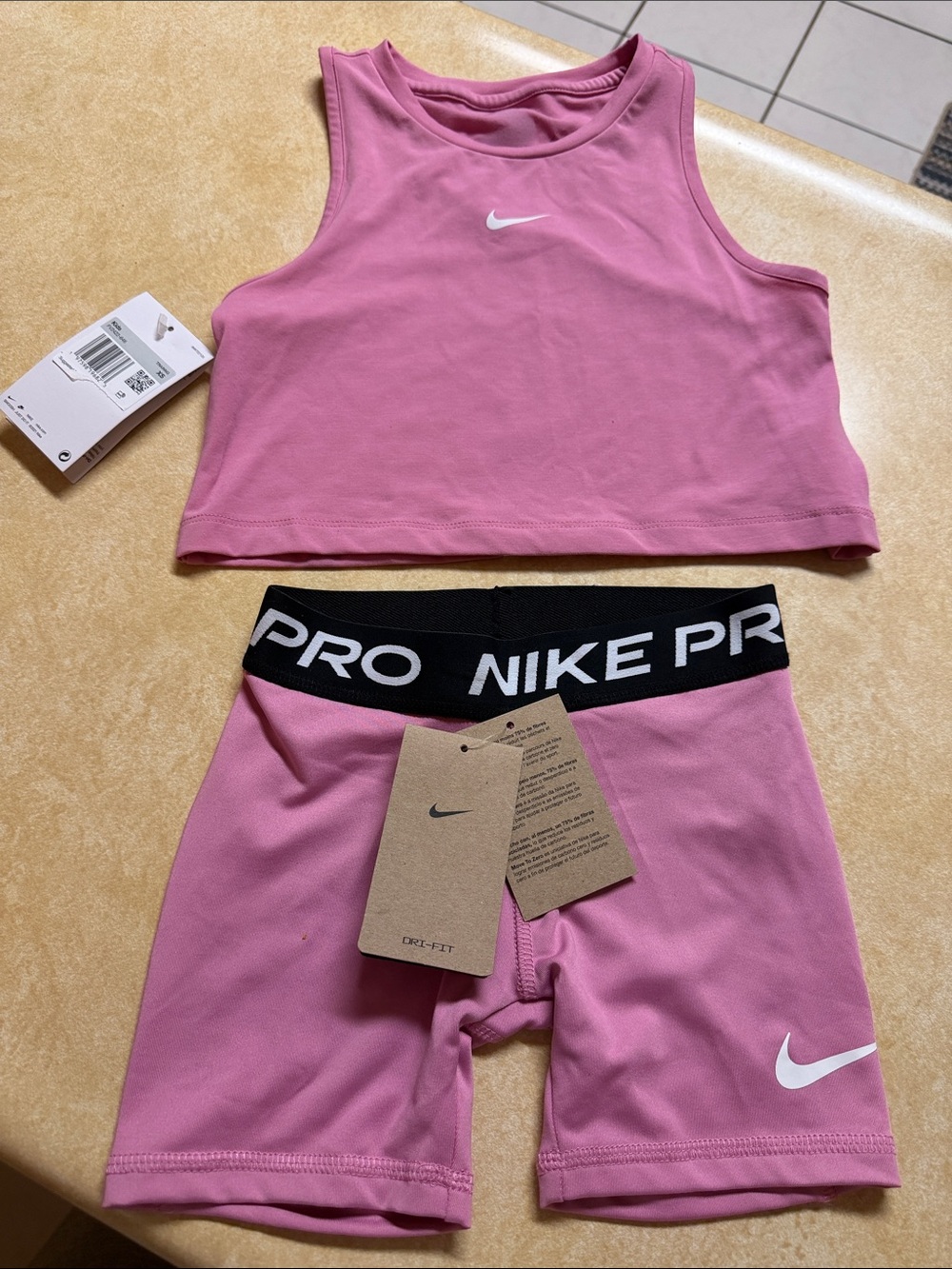 Nike Pink Crop Tank and Nike Pro Pink Bike Shorts Set
